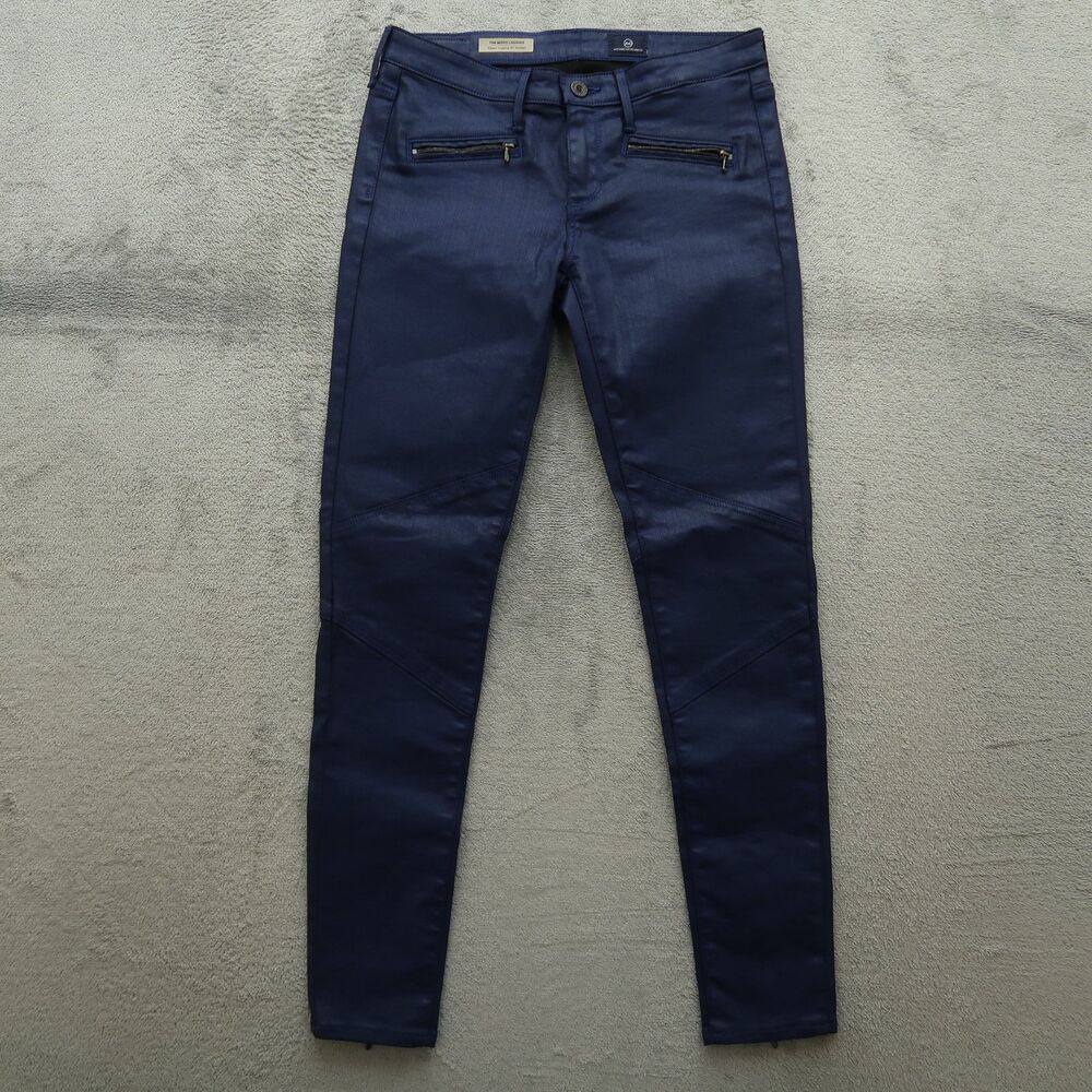 AG Jeans Women's 27R Low-Rise Moto Zipper Faux Leather Legging 29" Inseam NWOT